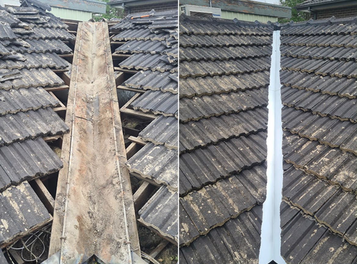 Ridge cap repointing before and after